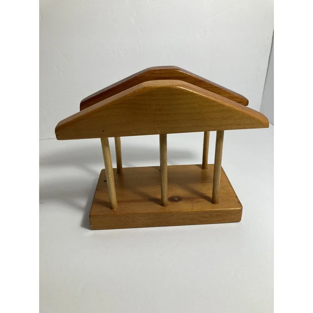 Napkin Holder Solid Wood Light Stained Homemade Vintage 6 x‎ 5.5 inches